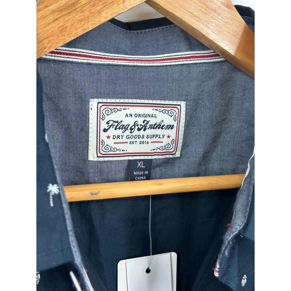 Flag Anthem Short Sleeve Button Down Shirt Navy Palm Surfboard XL - Picture 4 of 8